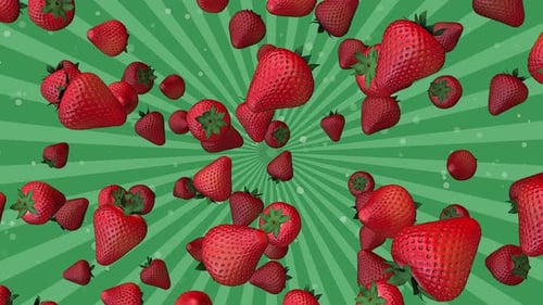 Animated 3D Strawberries Falling on Swirling Green Background