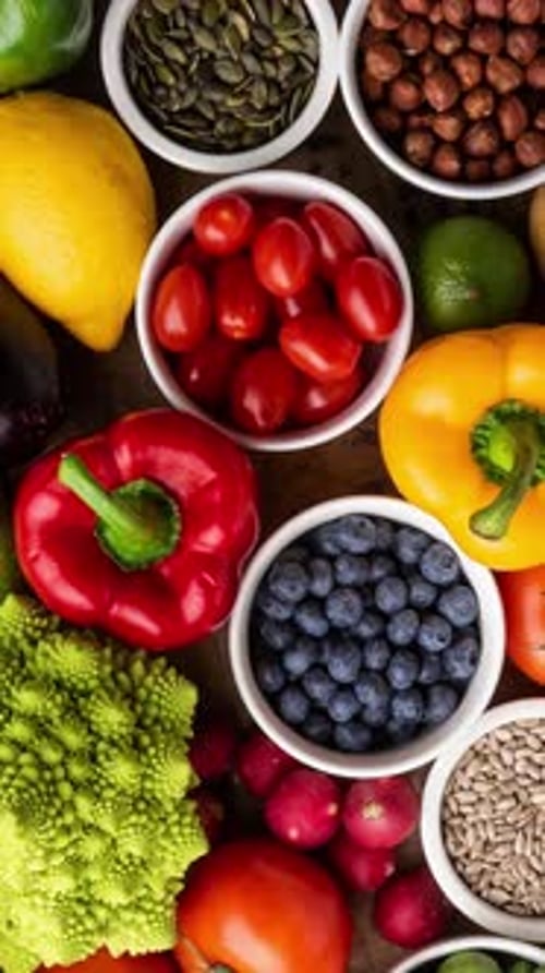 Overhead View of Fresh Fruits and Vegetables