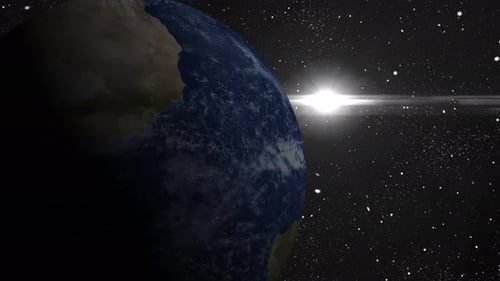 Fantastischer Sonnenaufgang über dem Planeten Erde, Blick auf den Planeten Erde aus dem Weltraum, Tag, Nacht, Weltraum. 2571