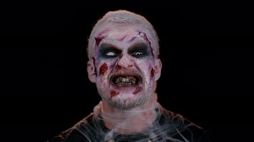 Scary Male Zombie with Wounds and Spiderwebs
