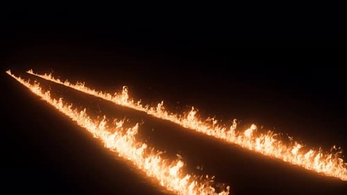 Trail of Fire. Burning Line. Fire Line. Fire Trail on Road