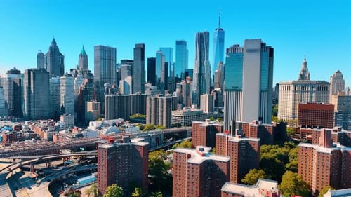 Modern downtown of New York, USA at daytime. Beautiful architecture of contemporary