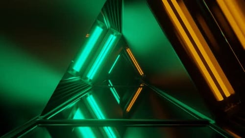 Turquoise And Orange Neon Glow Mirror Triangular Tunnel Background Vj Loop In HD