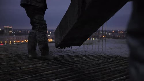 Concrete Pouring on Reinforced Slab at Night