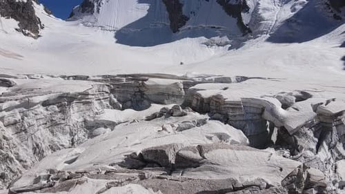 Aerial View of Snowy Mountains and Glacier