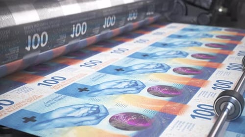 Printing Money Swiss Franc Bills on a Print Machine in Typography 3d