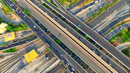 Interchange roads or highway interchanges from aerial view, Drone