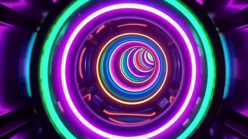 Neon Ring Tunnel Loop Futuristic 3D Abstract Animation Glowi