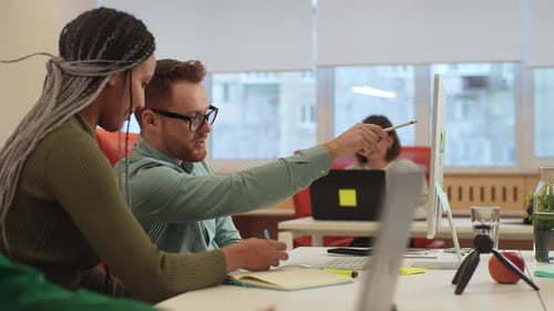 Tracking Shot of Multiethnic Diverse Business People Colleagues Work Together in Office Workplace