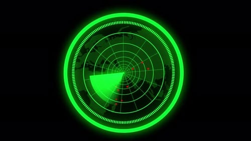 Radar Scanning Indicator Search System On Black, Futuristic Green Glowing Radar Screen Display Anima