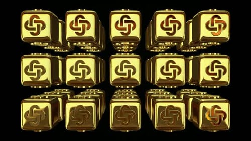 Golden 3D Cubes with Rotating Abstract Symbols Loop Background