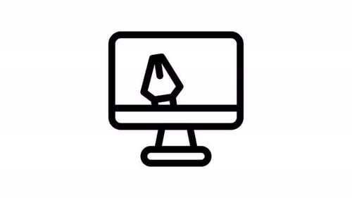 Flat Design Computer Monitor and Pen Tool Icon Animation Loop