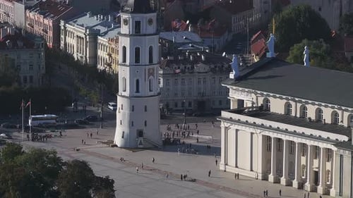 Aerial View of Vilnius Lithuania Featuring the Neoclassical Vilnius Cathedral