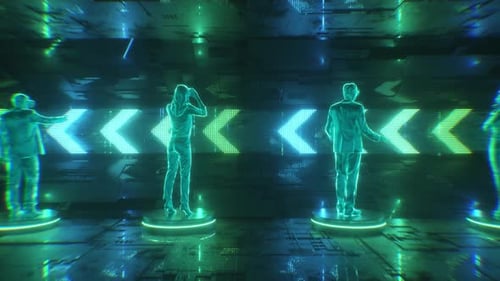 Futuristic Neon Glowing Tunnel With Hud Characters Metaverse Background