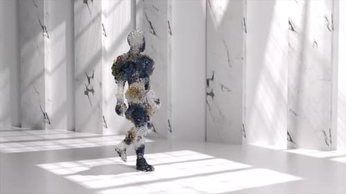 Walking Man with 3d Motion of Dispersed Balls Based on the Use of Small Ball Spheres or