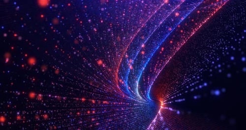 Colorful high-tech background with luminous particles, a swirling surface of dots forming a complex