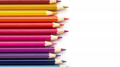 lápices de colores alineados sobre un fondo blanco