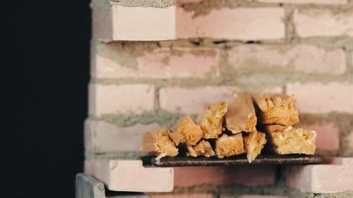 Miniature Brick Oven in Action Firewood Flue and Doors