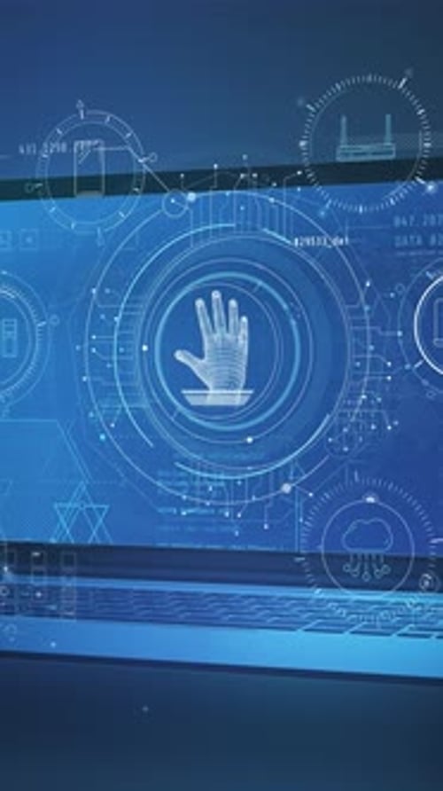 Futuristic Digital Interface with Scanning Wireframe Hand