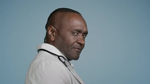African American Man Doctor Medical Worker Healthcare Employee Medic Therapist Standing with Back