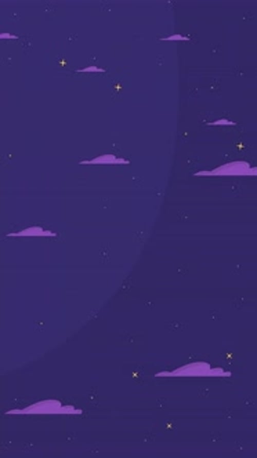 Purple clouds, golden twinkling stars across night expansive sky lofi vertical animation background