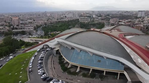 Aerial footage Karen Demirchyan sports and concerts complex in Armenia.