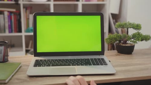 NEW YORK April 5 2019 On Tablet Laptop Computer with Green Screen Chroma Key Display Internet