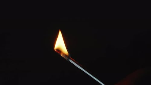 A Match Burning on a Black Background Close Up