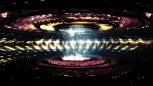 Futuristic Energy Beam Portal with Glowing Geometric Rings