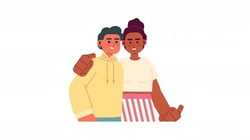 Flat Design Animated Illustration of Two Waving Friends