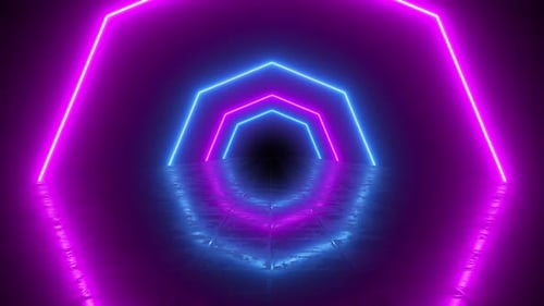 Pink and Blue Neon Tunnel Octagon Shaped Figures Wallpaper Background