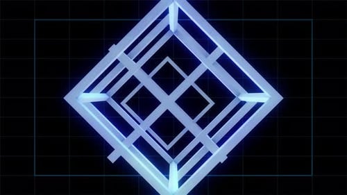Blue Glowing Geometric Cubes Loop Background