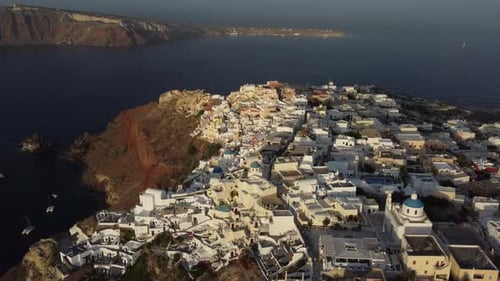 Oia Santorini Aerial View, Cyclades Island in Aegean Sea, Greece