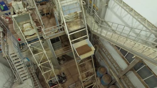 Ore Cart Lifted Up By Vertical Rails at Production Plant
