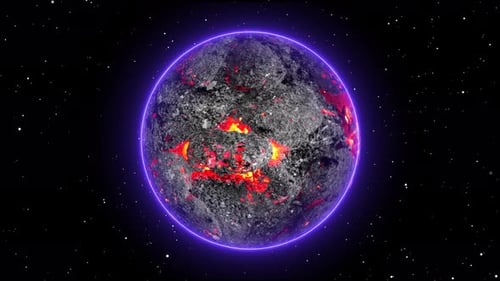 Neon Glowing Volcanic Planet in Space Animation