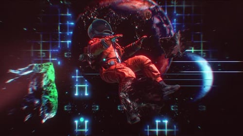Sci-Fi Glitch Opener with Astronaut and Planets