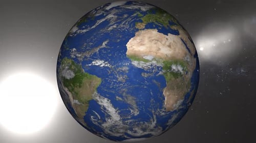 Rotating Earth in Space with Sun and Stars