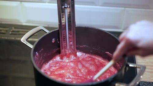 Pink Liquid Bubbling in Cooking Pot