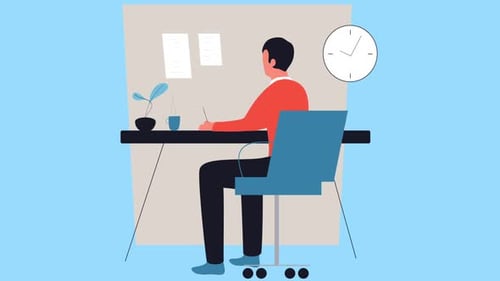 Animated Flat Design Illustration of a Person Working at an Office Desk