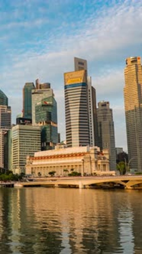 Singapore Central Business District transform from dawn to sunrise time lapse video.