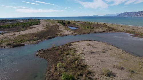 Lagoon with shallow, turbid waters of wetlands nature park, sanctuary intertidal seashore in Adriati