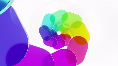 Des ovales colorés transparents forment un motif en spirale fascinant qui tourne lentement sur un blanc propre