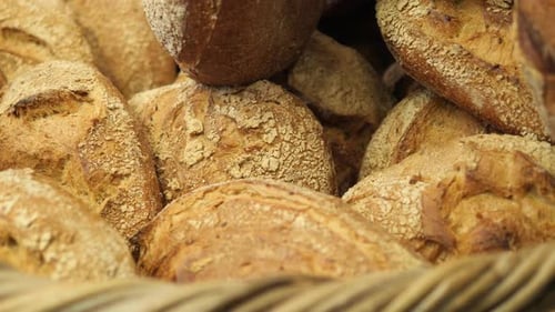 Fresh Baked Breads at Farmers Market Shelves in Istanbul