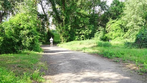 Young Woman Runner Training in Summer Park Close Up Fitness Woman Jogging Outdoor Morning Running