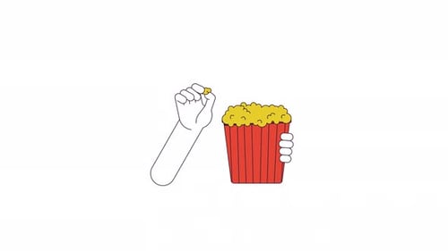 Eating popcorn line 2D character hands animation