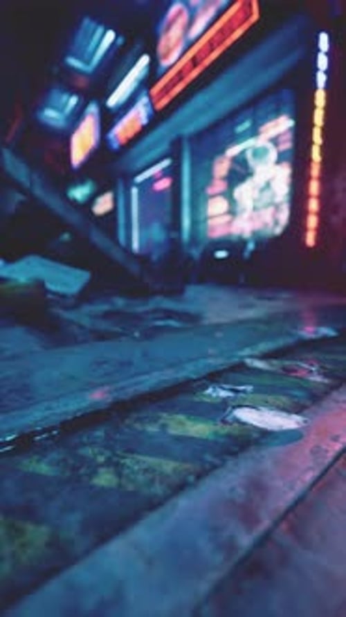 Vibrant Neon Signs Illuminate Urban Street