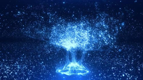 Abstract Blue Particle Network Tree Loop Background