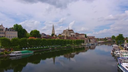Auxerre with Cathedral of SaintEtienne on River Yonne Burgundy France