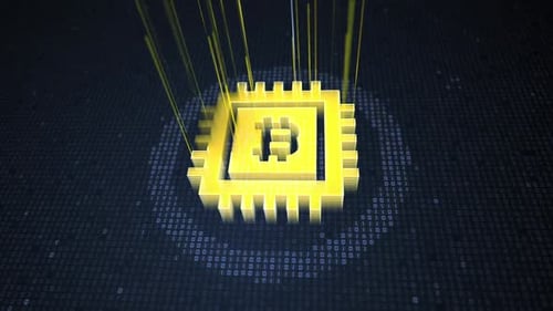Futuristic Bitcoin Microchip Reveal on Digital Tech Background