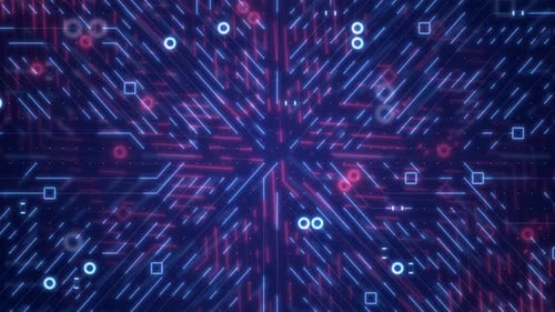 Glowing Circuit Chip with Digital Circuit Lines HD